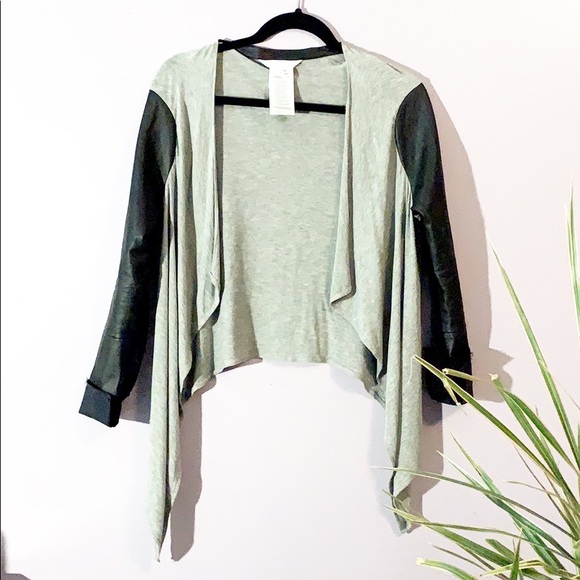 BCBGeneration Sweaters - BCBG | Mesh & Faux Leather Heather Grey Cardigan